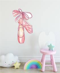 Pink Ballet Slippers Wall Decal Sticker Ballerina Dance Shoes Nursery Decor Girls Bedroom Mural Art Removable Self Adhesive