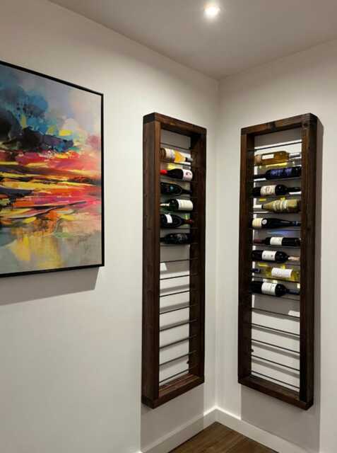 Handmade Rustic Wine Rack, Wall Mounted, Bottle Storage, Steel Bar, Solid Chunky Timber - image 1