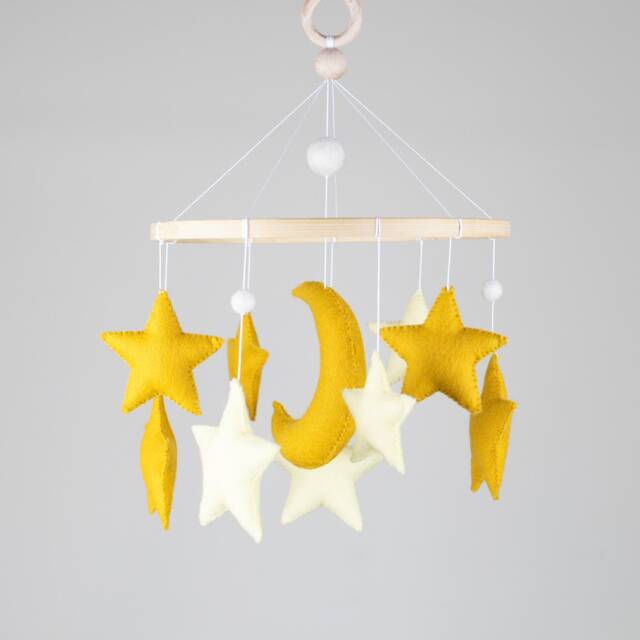 Felt Baby Mobile With Moon & Stars, Nursery Decor - image 1