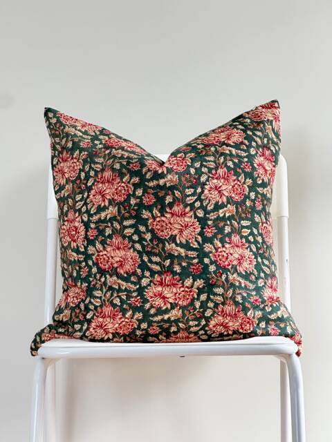 Block Print Pillow Cover Floral Batik, Boho Farmhouse Decor - image 1