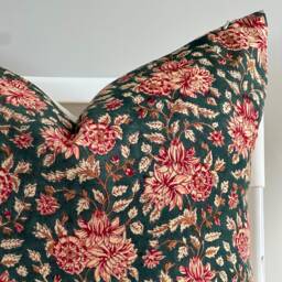 Block Print Pillow Cover Floral Batik, Boho Farmhouse Decor - thumbnail 2