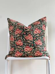 Block Print Pillow Cover Floral Batik, Boho Farmhouse Decor - thumbnail 1