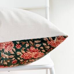 Block Print Pillow Cover Floral Batik, Boho Farmhouse Decor - thumbnail 3