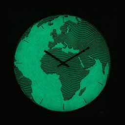 Globe Large Wall Clock Personalized Gift Europe & Africa Map Glow in Dark Modern Glass Turquoise Art - thumbnail 2