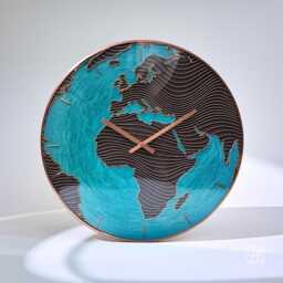 Globe Large Wall Clock Personalized Gift Europe & Africa Map Glow in Dark Modern Glass Turquoise Art - thumbnail 3