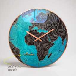 Globe Large Wall Clock Personalized Gift Europe & Africa Map Glow in Dark Modern Glass Turquoise Art - thumbnail 3