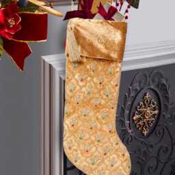 Golden Christmas Stocking Personalised Gold Velvet Intricate Leaf Hand Beaded Christmas Stocking Decorations-Free Personalisation - thumbnail 2