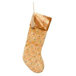 Golden Christmas Stocking Personalised Gold Velvet Intricate Leaf Hand Beaded Christmas Stocking Decorations-Free Personalisation - thumbnail 3