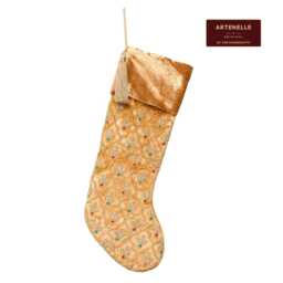 Gold Velvet Christmas Stockings - Personalized Stocking Luxury Leaf Beaded With Name -Handmade Heirloom Fireplace Decor - thumbnail 3