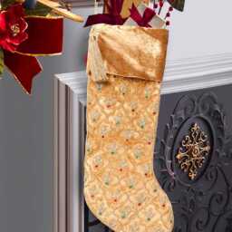 Golden Christmas Stocking Personalised Gold Velvet Intricate Leaf Hand Beaded Christmas Stocking Decorations-Free Personalisation - thumbnail 4