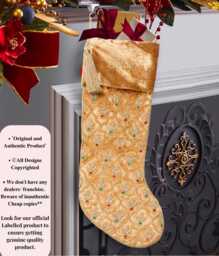Golden Christmas Stocking Personalised Gold Velvet Intricate Leaf Hand Beaded Christmas Stocking Decorations-Free Personalisation