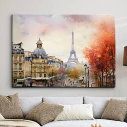 Paris France Eiffel Tower Cityscape Landmark Oil Painting Watercolor Wall Art, Framed Canvas Poster Print, Home/Office Room Decor, Gifts - thumbnail 1