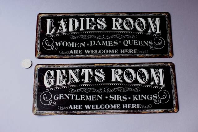 1 Ladies Or Gents Room Wc Toilet Sign Rustic, Door Funny, Bathroom Restrooms Wall Hanging Lavatory, Plaque, Woman Men - image 1
