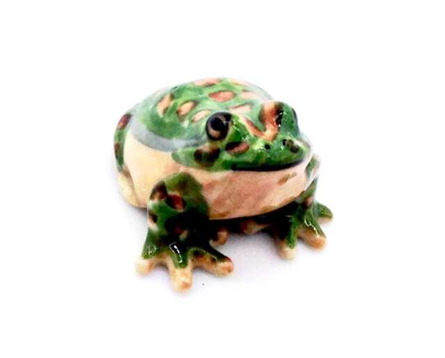 Miniature Ceramic Frog Toad Animal Little Green Brown Beige Figurine Small Statue Tiny Decoration Hand Painted Craft Collectible Figure Deco - image 1