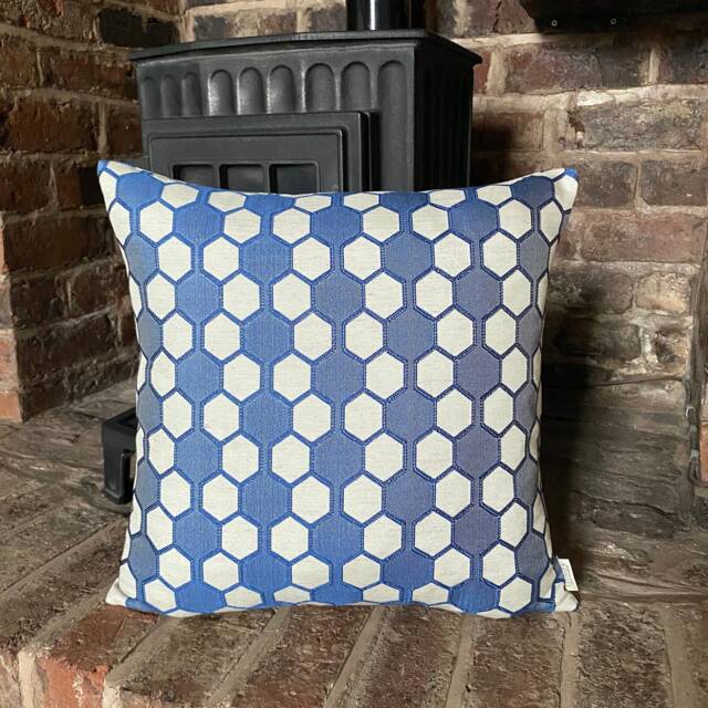 1036. Handmade Blue Royal Navy Geometric Jacquard Cushion Cover Various Sizes - image 1