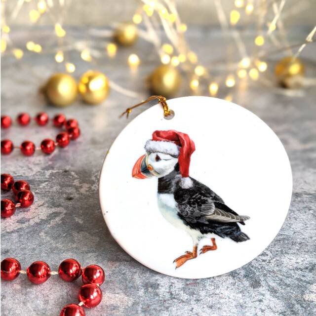 Personalised Santa Puffin Christmas Decoration - image 1