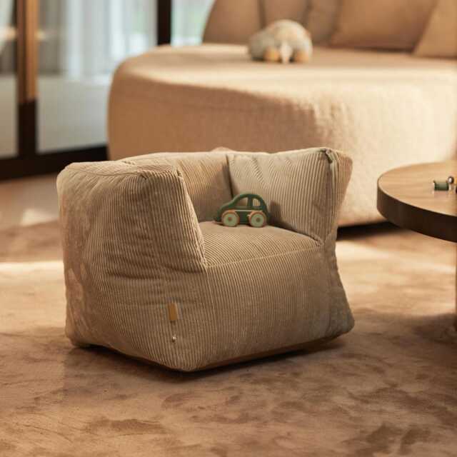 Children's Armchair Beanbag Corduroy Cotton Fabric - Children's Room Decoration Natural Ecru White Beige Pink Blue Grey Caramel Rose Green Mint - image 1