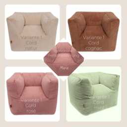 Children's Armchair Beanbag Corduroy Cotton Fabric - Children's Room Decoration Natural Ecru White Beige Pink Blue Grey Caramel Rose Green Mint - thumbnail 2