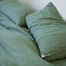 Linen Bedding Set Queen Full, European Flax Bedding, Minimalist Bedroom Decor, Sage/Pistachio - Duvet Cover, 2 Pillowcases, Flat Sheet - thumbnail 3