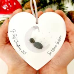 My First Christmas Personalised Bauble - New Baby Pebble Tree Decoration Ornament - 1st Hanging - thumbnail 3