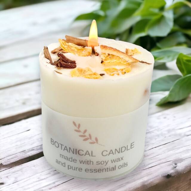 Orange & Spice Aromatherapy Soy Wax Botanical Pillar Candle, Christmas Handmade With Essential Oils, Decorated Orange Spices - image 1