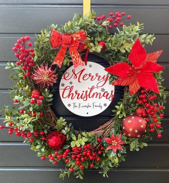 Personalised Large Handmade Christmas Red Berry Wreath Add Any Text To This Winter A Stunning Persoanlised Front Door - image 1