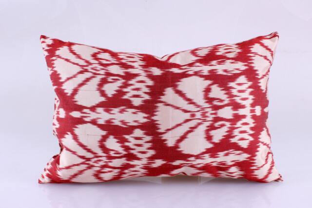 Ikat Silk Velvet Pillow 16x24 - Handmade Boho Cushion Cover Turkish Home Decor Accent - image 1
