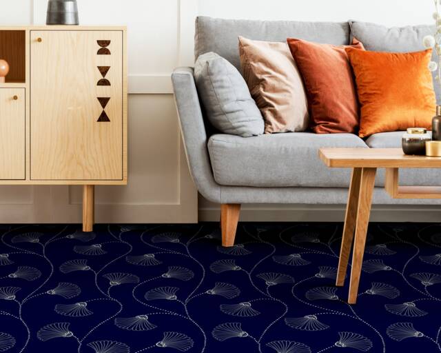 Dandelions Flowers Decor Vinyl Flooring, Blue Linoleum in Roll, Yellow Luxury Plants Baby Shower Ideas, High Quality Art Print - image 1