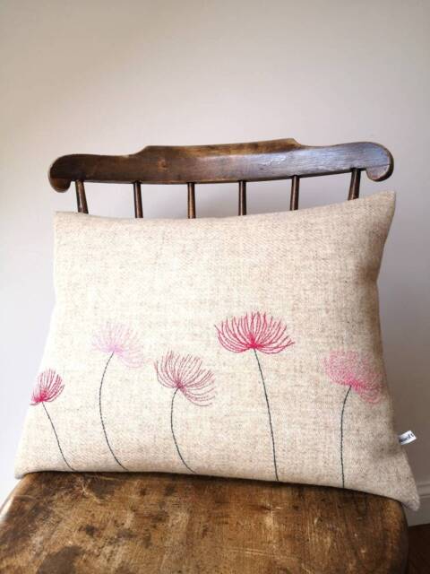 Hand Crafted Harris Tweed Floral Embroidered Cushion Cover - image 1