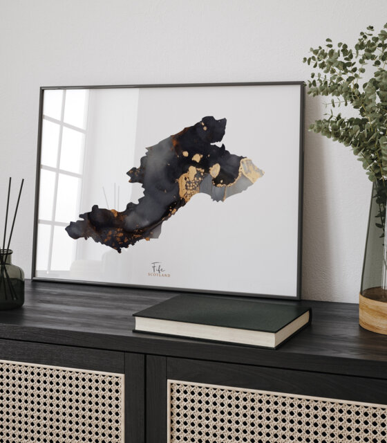 Fife Map Black & Gold Wall Art Print - Scotland United Kingdom Great Britain - image 1