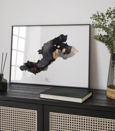 Fife Map Black & Gold Wall Art Print - Scotland United Kingdom Great Britain - thumbnail 1