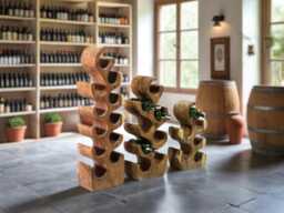 Handmade Teak Wood Wine Rack Rustic Floor Bottle Holder - thumbnail 1