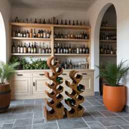 Handmade Teak Wood Wine Rack Rustic Floor Bottle Holder - thumbnail 3
