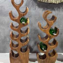 Handmade Teak Wood Wine Rack Rustic Floor Bottle Holder - thumbnail 4