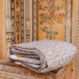 Handmade Block-Printed Cotton Quilt Koloman Moser Design, Reversible Bedspread - thumbnail 2