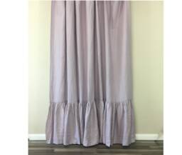 Orchid Linen Shower Curtain With Mermaid Long Ruffles, Sophisticated Lavender Purple Linen, Custom Size Extra Long, Wide - thumbnail 1