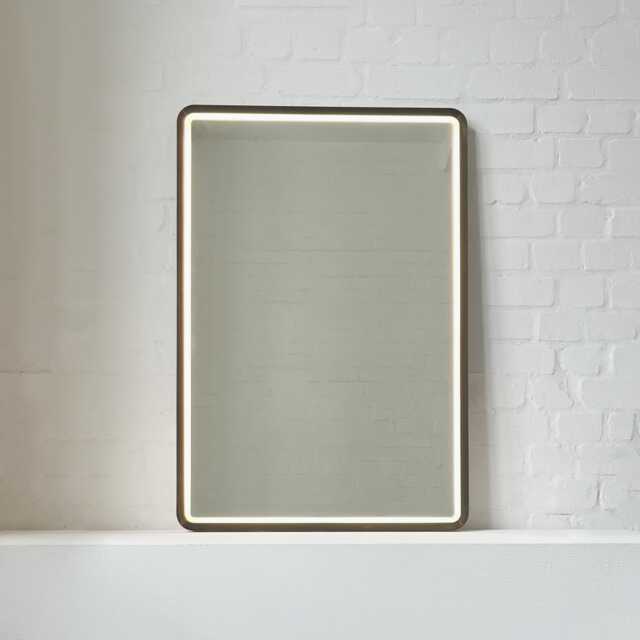 Quadris??? Front Illuminated Rectangular Mirror With Bronze Patina Mitred Frame - image 1