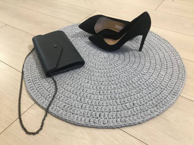 Gray Circle Rug Crochet Round Round Door Carpet Small Area Living Room Bedroom Kids Gray Mat - image 1