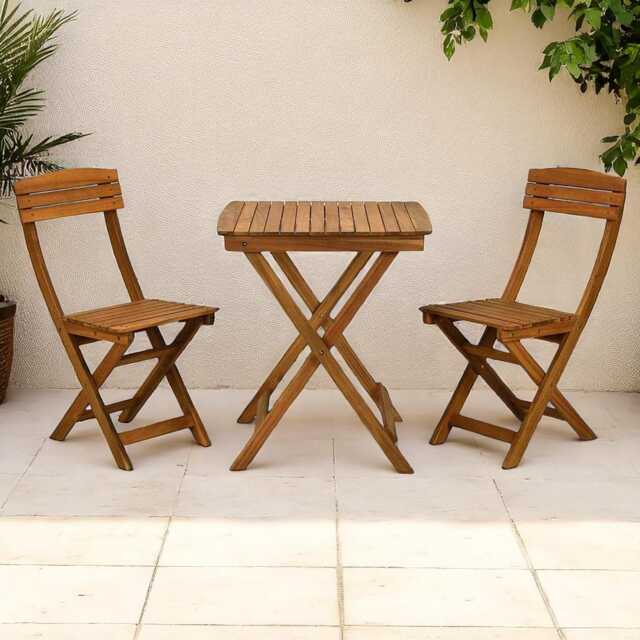 Wooden Folding Bistro Set Patio Table With Chairs, Space Saving Garden Furniture - image 1