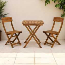 Wooden Folding Bistro Set Patio Table With Chairs, Space Saving Garden Furniture - thumbnail 1