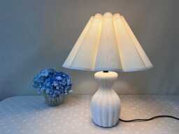 Handmade Ceramic Table Lamp Cream Fabric Shade, Modern Bedside Light - thumbnail 1