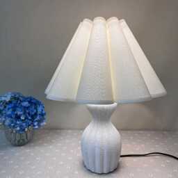 Handmade Ceramic Table Lamp Cream Fabric Shade, Modern Bedside Light - thumbnail 3