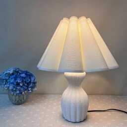 Handmade Ceramic Table Lamp Cream Fabric Shade, Modern Bedside Light - thumbnail 4