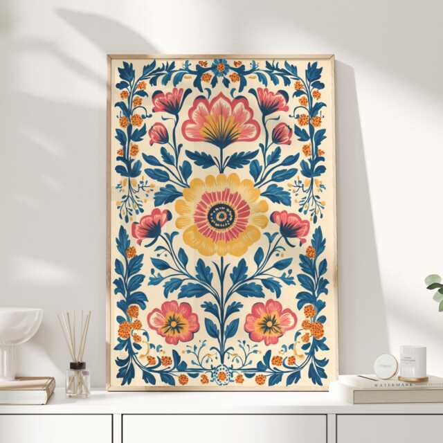 Folk Art, Polish Folk, Scandinavian Antique Art Prints, Swedish Cottage Core, Boho Wall - image 1