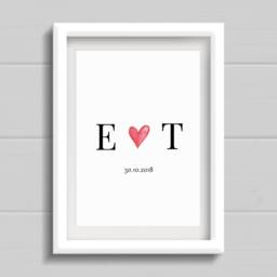 Valentines Day Gift For Him Or Her. Personalised Print Boyfriend, Girlfriend, Fiance, Partner, Husband Wife. Initials With Heart - thumbnail 1
