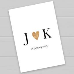 Valentines Day Gift For Him Or Her. Personalised Print Boyfriend, Girlfriend, Fiance, Partner, Husband Wife. Initials With Heart - thumbnail 3