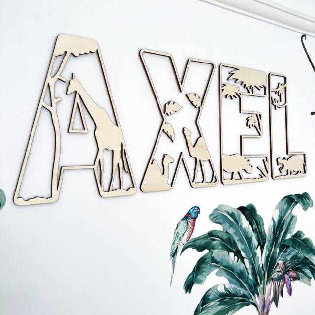 Safari Name Sign - Wooden Animal Letters- Personalised Custom Decor Theme Wall Art Jungle Bedroom - image 1