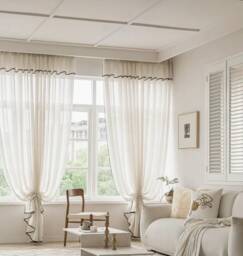 A Pair Of Linen/Cotton Blend Valance Sheer Curtains With Thin Black Trim , Living Room Curtains, Caf?? Curtains, Privacy Curtains, Custom Made