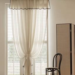 A Pair Of Linen/Cotton Blend Valance Sheer Curtains With Thin Black Trim , Living Room Curtains, Caf?? Curtains, Privacy Curtains, Custom Made - thumbnail 2