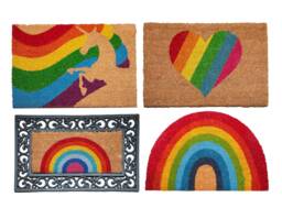 Natural Coir Door Mat 40 X 60cm Pride Lgbtq+ Welcome Rug Rainbow Unicorn Heart Multicoloured Print - thumbnail 1